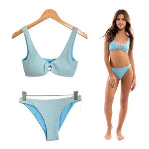 Kaveah Bikini Swim Wear Girls XL Low Wrap Swimsuit Cool Blue Textured Teen